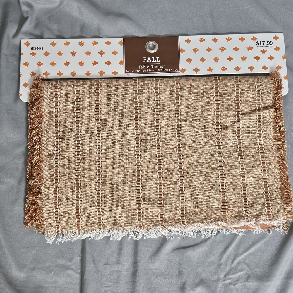 Fall Table Runner Burlap Look Fringe 14"x70" Farmhouse Autumn‎ Decor